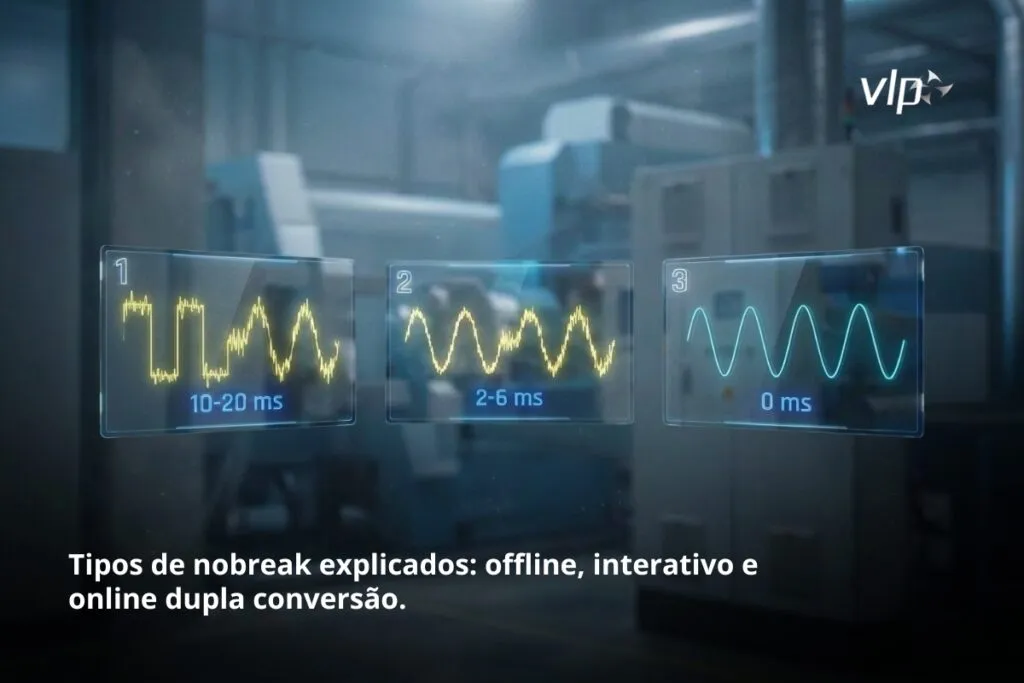 Tipos de nobreak explicados offline, interativo e online dupla conversão